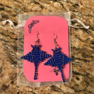 Handmade Blue Beaded Stingray Earrings